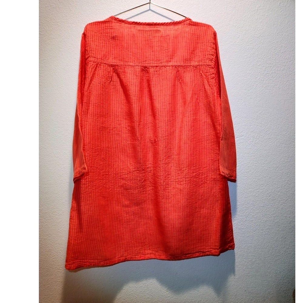 FLAX 100% Linen‎ Textured Stripe Tunic Top Coral Orange Size S Made Lithuania - Picture 2 of 7